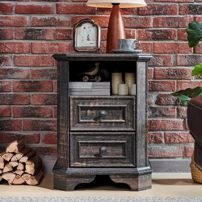 SinCiDo Nightstand with Charging Station & 2 Drawers, Farmhouse End Table, Wood Side Table for Bedroom, Living Room