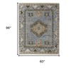 Ivory Tan and Blue Wool Oriental Hand Knotted Area Rug With Fringe - 3 of 4