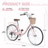 CAVINAS 26 Inch 7-Speed Shimano Shifter and Derailleur City Bike with Basket,Cruiser Bicycle with Steel Frame for Garden & Outdoor,Pink - 2 of 4