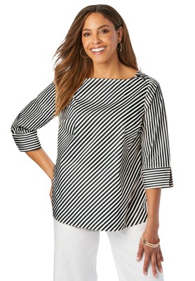 Jessica London Women’s Plus Size Stretch Poplin Button Boatneck Tunic ...