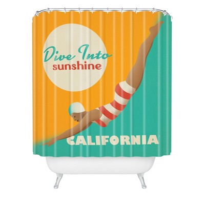 Dive California Shower Curtain Orange/Teal - Deny Designs