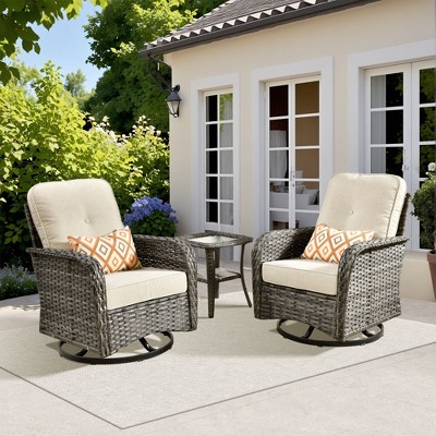 XIZZI Patio Furniture Sets Designed for Outdoor Relaxation, Comfy 3.5-Inch Cushions & 360° Swivel Action for Extra Comfort, 3 Pcs/Set, Beige