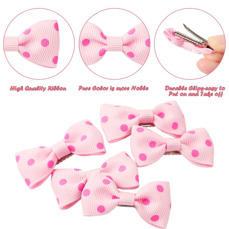 Unique Bargains Cute Dogs Cats Puppies Bows Pink Dog Hair Bows with Dots Pattern Grooming Barrette Clip Accessories 5 Pcs, 5 of 9