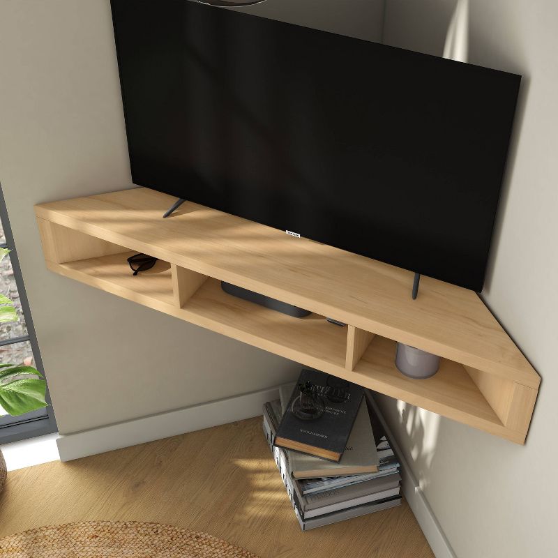 HOMES: Inside + Out Tybo Open Shelves Corner Floating Console Fits TV Stand for TVs up to 50&#34; Gingko Maple, 5 of 12