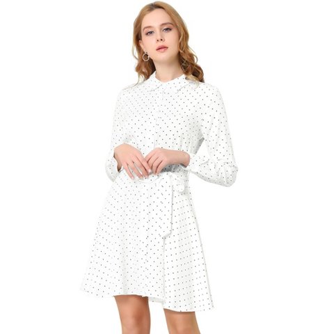 Женские платья INSPIRE CHIC Women's Polka Dots Long Sleeve Button Up A-Line Shirt Dress Large White