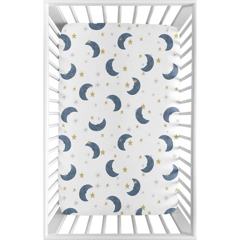 Sweet Jojo Designs Boy or Girl Gender Neutral Unisex Baby Fitted Mini Crib Sheet Bear and Moon Blue Gold and Grey - image 1 of 4