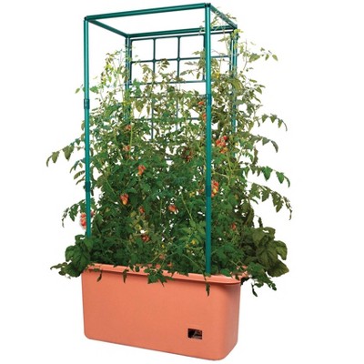 Self-Watering Green and Orange Plastic Trellis Planter Box