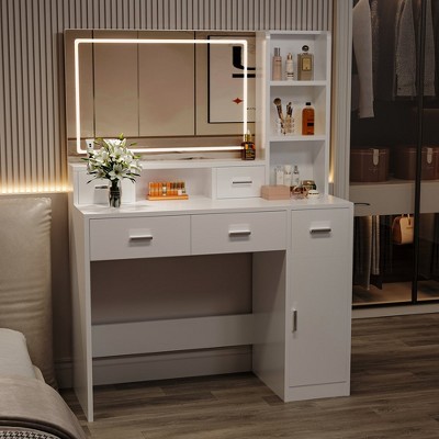 Vanity Desk With Smart Lighted Mirror, 3 Color Lighting Modes, Dressing ...