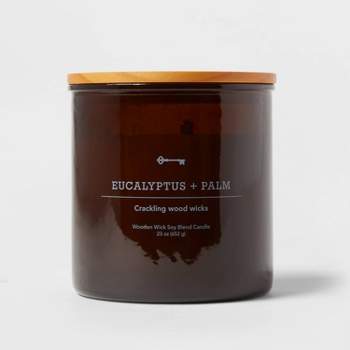 3-Wick Amber Glass Eucalyptus + Palm Lidded Wood Wick Jar Candle 21oz - Threshold™