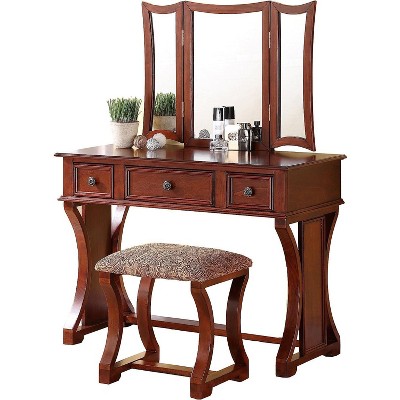 NicBex Vanity Desk with Mirror Dressing Table with Foldable Mirror, 3 Drawers, Makeup Desk with Cushioned Stool for Apartment
