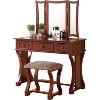 CAVINAS Vanity Desk with Mirror Dressing Table with Foldable Mirror, 3 Drawers, Makeup Desk with Cushioned Stool for Apartment - 2 of 4