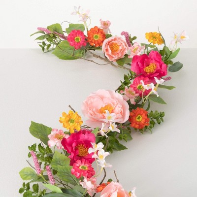 Sullivans Artificial 66.25" Vibrant Floral Garland