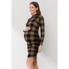 Hello Miz Women's Plaid Bodycon Side Ruched Long Sleeve Maternity Dress - 3 of 4