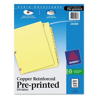 Avery Preprinted Laminated Tab Dividers w/Copper Reinforced Holes 12-Tab Letter 24286