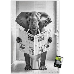 Trends International Reinders: Toilet Humor - Elephant Toilet Unframed Wall Poster Print Clear Push Pins Bundle 22.375" x 34" - 1 of 4