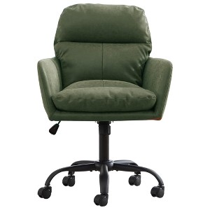 QingMoon PU Leather Office Desk Chair, 360° Swivel Computer Chair, Modern Ergonomic Armchair with Square Mid-Back for Conference, Study Room - 1 of 4