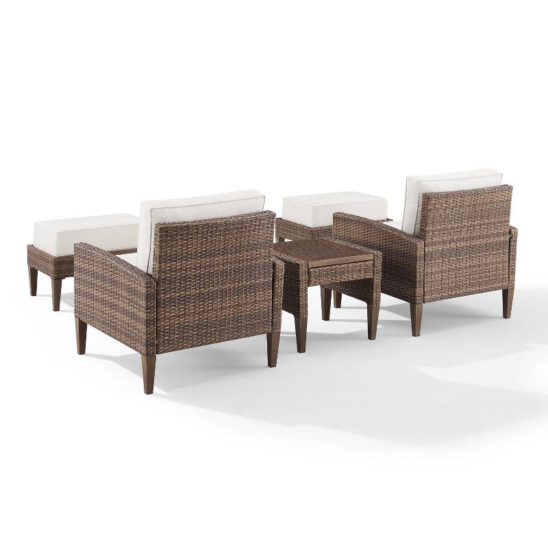 Capella 5pc Outdoor Wicker Conversation Set with Arm Chairs, Ottomans &#38; Side Table - Cream/Brown - Crosley, 5 of 15