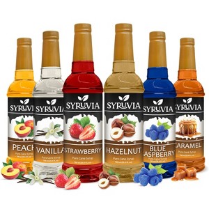 Syruvia Coffee Flavors Variety Pack: Peach, Vanilla, Strawberry, Hazelnut, Blue Raspberry & Caramel 25.4 fl oz Syrup - 1 of 4