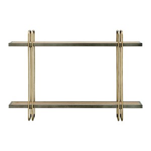 Danya B. 32.3" x 22" 2 Tier Metal and Wood Hanging Bracket Wall Mounted Shelf Gold: Floating Storage, Bathroom Display - 1 of 4