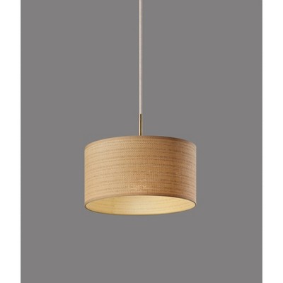 Coastal Minimalist Antique Brass Drum Pendant Light with Beige Trim