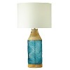 River of Goods 26" Ronin Glass and Mango Wood Table Lamp Blue: Stained Finish, Linen Shade - 3 of 4