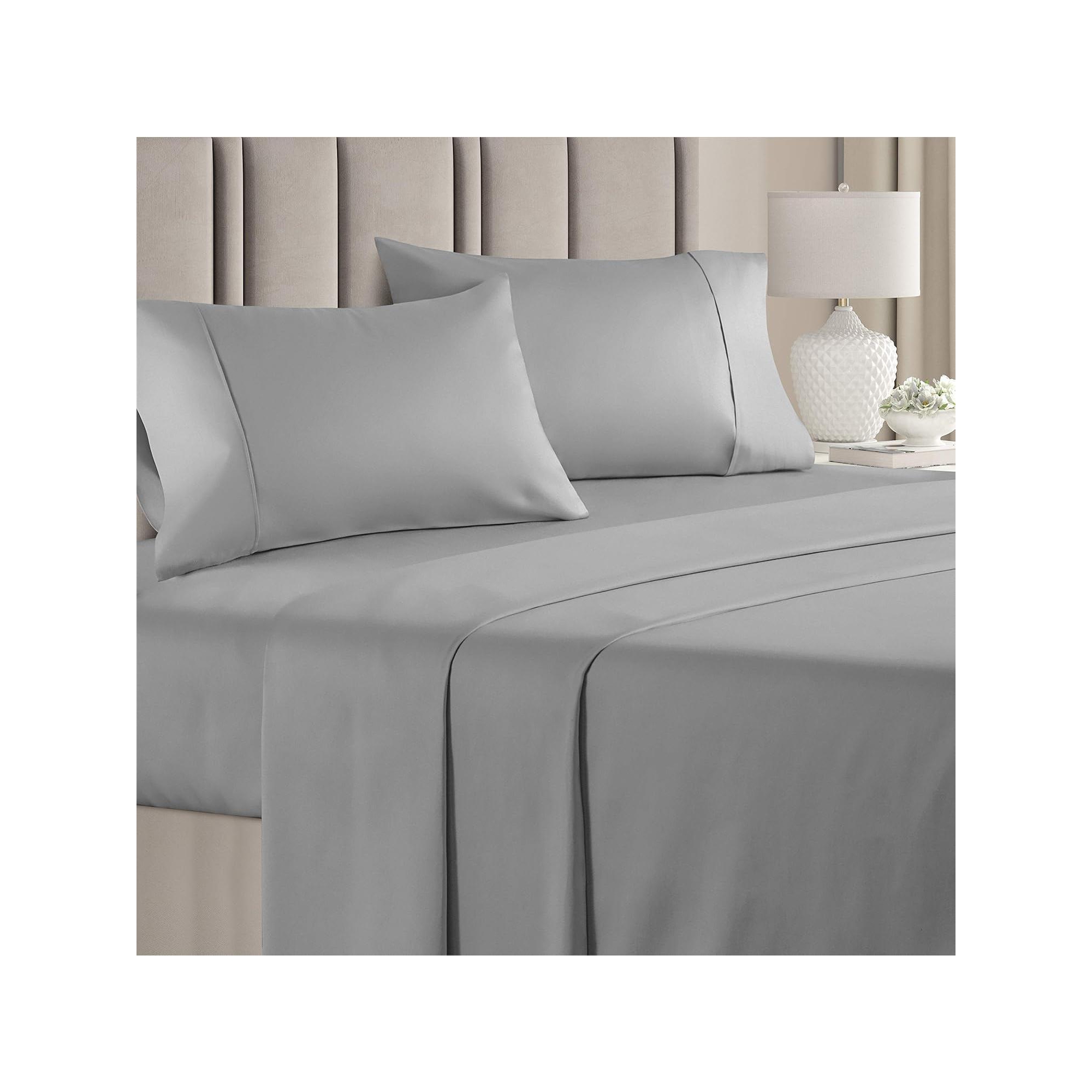 CGK Linens Luxury 1000 Thread Count 4 Piece Sheet Set - Soft & Premium 100% Cotton Sateen in Light Grey, Size Queen