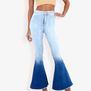 Anna-Kaci Classic Retro High Waist Long Denim Frayed Hem Bell Bottom Jeans - 1 of 4