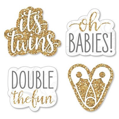 Big Dot of Happiness It's Twins - DIY Shaped Gold Twins Baby Shower Cut-Outs - 24 Count