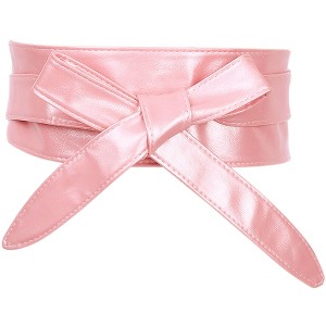 Allegra K Women's Faux Leather Self Tie Bowknot Wide Waist Band Sash Obi Belt One Size - 1 of 4