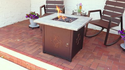 30-Inch Square Black and Gray Stone Propane Fire Pit Table