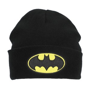 Batman Logo Embroidery Black Acrylic Knit Standard Cuff Beanie - 1 of 4
