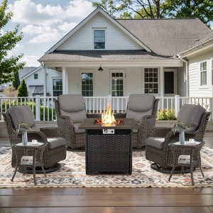 Belord 7 Pieces Patio Furniture Set, All Weather Wicker Outdoor Conversation Set with Swivel Rocker Patio Chair, Side Table and Propane Firepit Table - 1 of 4