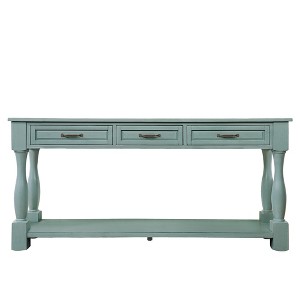 Vynxaria 63" Mid-Century Solid Wood Console Table, 3 Drawers and Bottom Shelf, 220LBS Top Capacity, Easy Assembly for Livingroom - 1 of 4