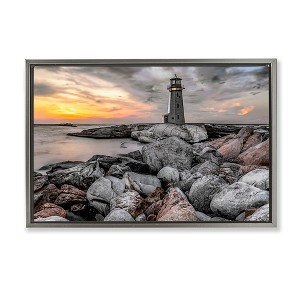 Stupell Industries Lighthouse Bay at Sunset Floating Frame Canvas Art - 1 of 4