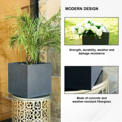 Modern Lightweight Concrete Square Planter, Charcoal Black, 15.35"