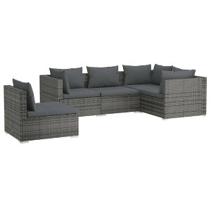 vidaXL 5-Piece Patio Lounge Set, Poly Rattan Material, Water-Resistant, Modular Design, Comfortable Cushions, Easy to Clean, Gray and Anthracite - 1 of 4