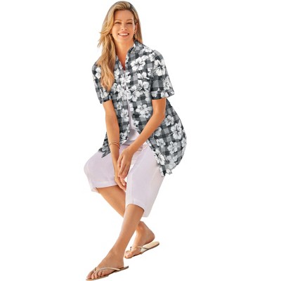 Woman Within Plus Size Short-Sleeve Cotton Campshirt