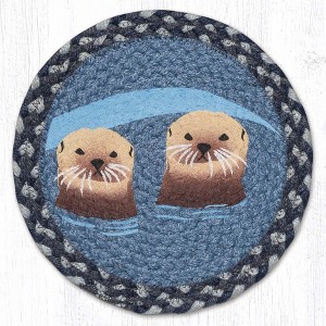 Earth Rugs Sea Otters Printed Round Trivet – 10" Coastal Jute Hot Pad - 1 of 3