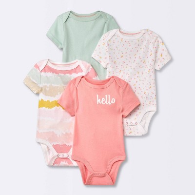 Image of Baby 4pk Short Sleeve Bodysuit - Cloud Island™ Pink 0-3M