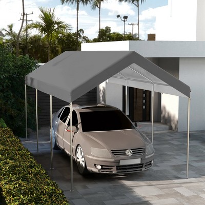 Dark Gray Polyethylene Carport Canopy Replacement Cover with Bungee Cords