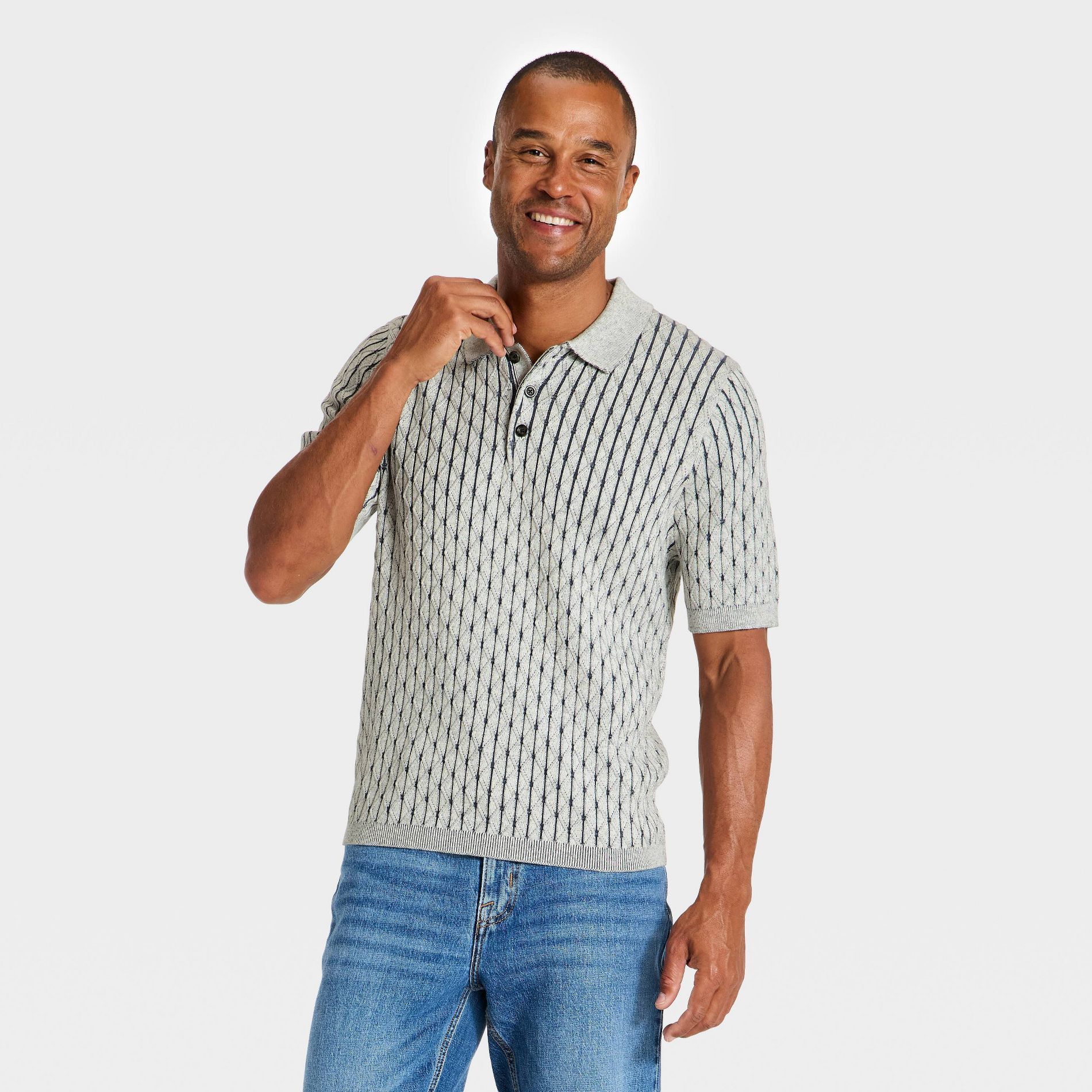 Men's Short Sleeve Diamond Stitch 3 Button Sweater Polo - Goodfellow & Co™