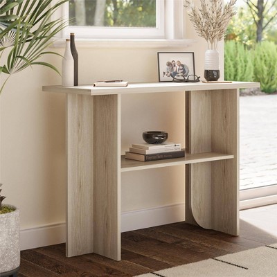 Light Oak Engineered Wood Minimalist Console Table
