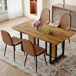 NicBex Dining Table Set for 4 Kitchen Table Wood-Textured MDF Dining Table Set with 4 Brown Suede Chairs for Dining Room - 1 of 4