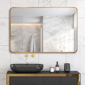 Spassway Bathroom Mirror for Wall Metal Framed Rounded Rectangular Modern Mirrors for Over Sink Hang Horizontally or Vertically Black/Gold/Silver - 1 of 4