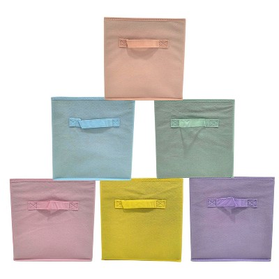 4E's Novelty 6 Packs 11 Inch Pastel Color Storage Foldable Cube Bins, Colorful Storage Baskets