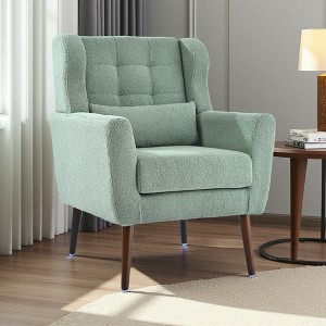 Teddy Fabric Ergonomic Accent Chair with Padded Seat and Waist Pillow - 1 of 4