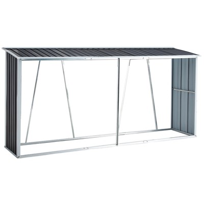 Garden log storage shed firewood rack, galvanized steel metal kit practical tools, firewood storage container with sloping roof