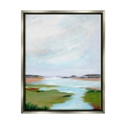 Stupell Tranquil River Soft Dreamy Clouds Framed Canvas