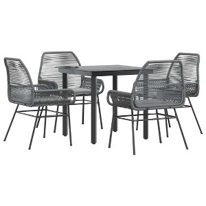 vidaXL Patio Dining Set with Cushions Garden Table and Chairs Poly Rattan Glass - Gray 31.5" x 31.5" x 29.1" 4 Items - 1 of 4