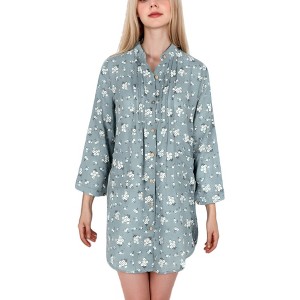 Anna-Kaci Women's Plus Size Shirts Casual Loose Long Sleeve Button Down Floral Print Hollow Blouse Tops - 1 of 4